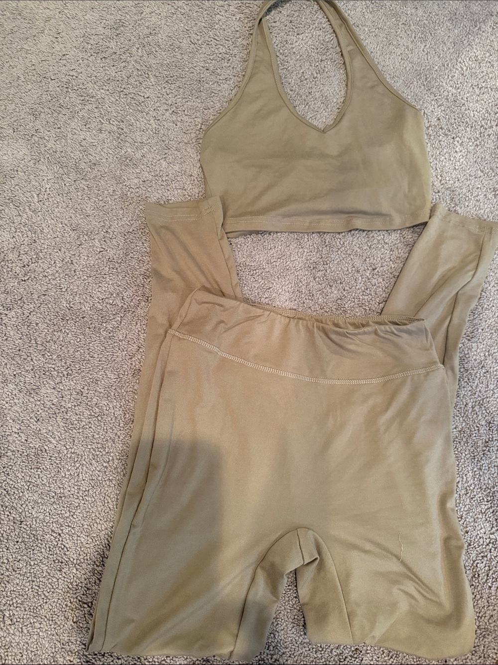 Brown Women's Halter Crop Top and leggings workout set